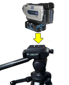 DXA-camcorder-tripod The BeachTek DXA-2T mounted under a camcorder