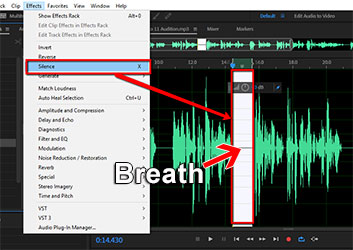 silence breaths in voice recording