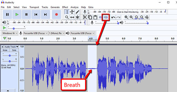 remove breaths from voice recordings in Audacity