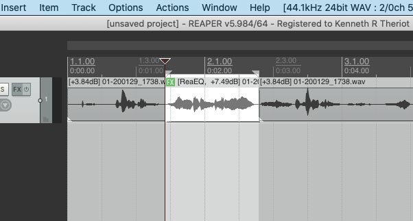 adding and effect to only a part of audio in Reaper