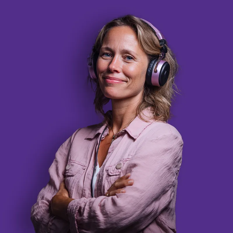 Woman smiling with headphones on